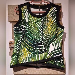 Tropical Leaf Print Sleeveless Top